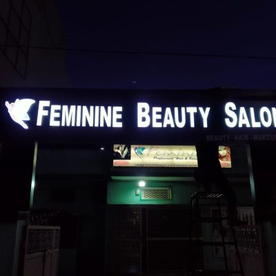 creative liquid acrylic led sign board installed for client at varanasi, U.P.