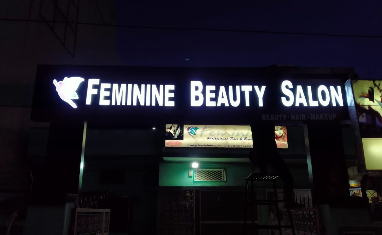 creative liquid acrylic led sign board installed for client at varanasi, U.P.